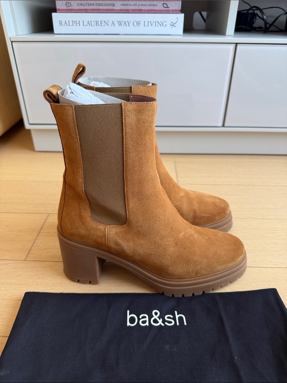 ba&sh Tan Suede Chelsea Booties with Lug Sole - Picture 3 of 4